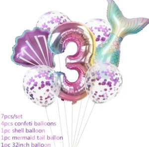 7pcs Large Mermaid Themed Foil Balloon Set Birthday Party Decoration Anniversary - Picture 1 of 34