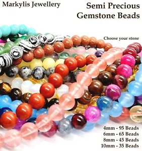 Semi Precious Gemstone Beads Jewellery Making Round Natural Stone 4 6 8 10mm - Picture 1 of 159