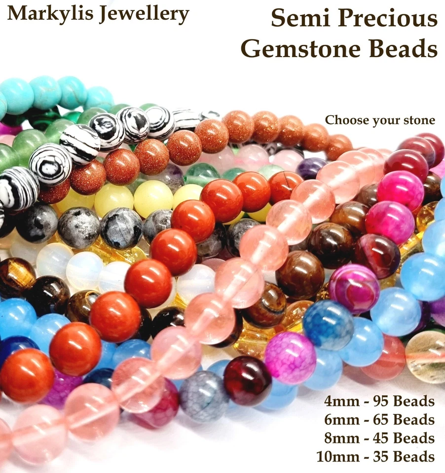Semi Precious Gemstone Beads Jewellery Making Round Natural Stone 4 6 8 10mm - Image 1 of 4