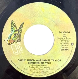 CARLY SIMON/JAMES TAYLOR - DEVOTED TO YOU - 1978 - 45 VINYL - Imagen 1 de 4