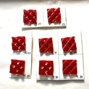 Vintage Bakelite Cherry Red Waffle Buttons LOT Of 8 Carved Chunky Collectible - Picture 1 of 7