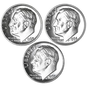 1965 1966 1967 SMS Roosevelt Dime Run 3 Gem Special Mint Set CN-Clad - Picture 1 of 5