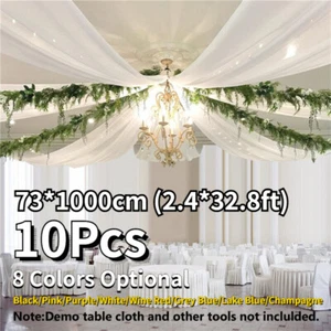 10 Pack 0.73*10M Draping Centre Ring Wedding Chiffon Ceiling Venue Drapery Decor - Picture 1 of 27
