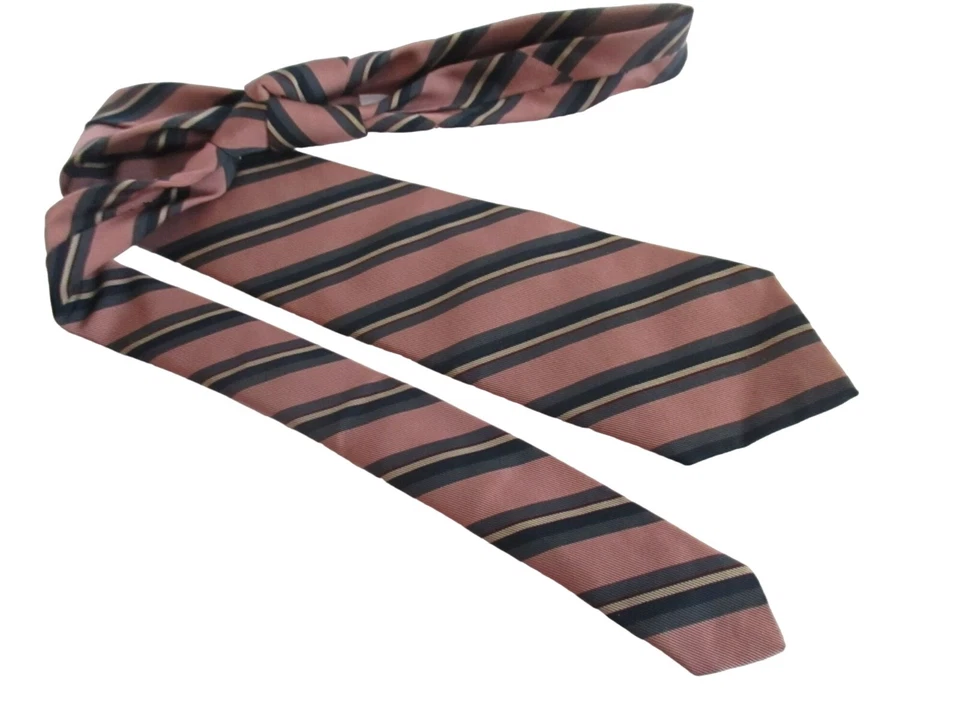 Corbata Ferrell Reed Stanton Woods para hombre 100 % seda a rayas rosa y azul marino Foto 1 de 4