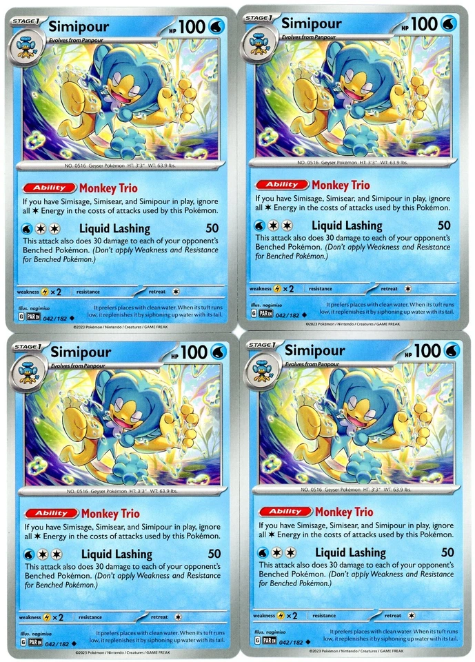 4x Pokemon TCG Simipour 042/182 Sv04: Paradox Rift Uncommon Playset - Image 1 of 1