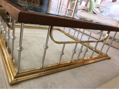 Erwin Lambeth Rare Silver Spindles Square Brass Oak Glass Coffee Table Stunning  - Image 1 of 4