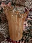 Lavorazione Arte Murano Glass Vase Peach & Ivory Smoke Swirl Stretch Finger Edge