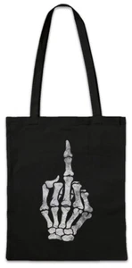 Skeleton Middle Finger Hipster Bag Stofftasche Stoffbeutel kelett Knochen Gothic - Picture 1 of 1