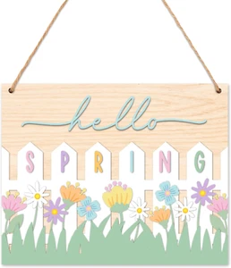 Spring Decorations for Home - Hello Spring Door Sign, 8X10 Inches Spring Door Ha - Picture 1 of 12