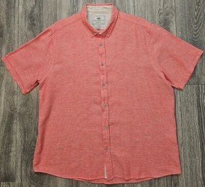 Report Collection Short Sleeve Button Down Shirt 100% Linen Coral Orange Mens 2X - Picture 1 of 6