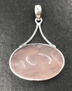 Rose quartz oval pendant solid Sterling Silver Cabochon. 25 x 15mm. Gift box - Picture 1 of 9