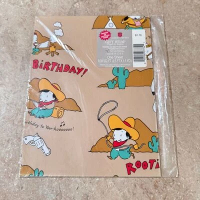 Vintage Western Cowboy Birthday Gift Wrap Sheet American Greetings 8.33 sq ft - Image 1 of 3