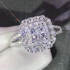 2Ct Princess Lab Created Diamond Women's Band Ring 14K White Gold Plated Silver - Picture 1 of 5