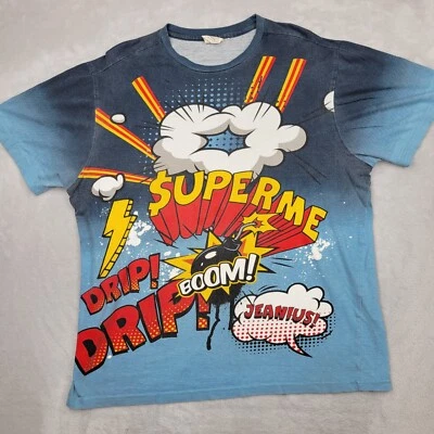 Akademiks Shirt Mens XL Jeanius Rap Y2K Streetwear All Over Print AOP Blue Adult - Image 1 of 4