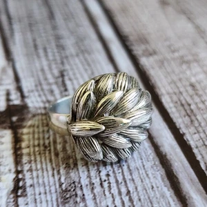 Anello Vintage Napier Argento Sterling Grande Foglia Floreale Cupola Regolabile   - Foto 1 di 8