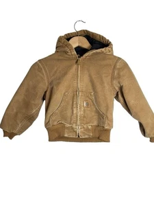 Carhartt Jacket Youth XS (6) Brown Full Zip Canvas Lined Hooded Boys - Picture 1 of 3