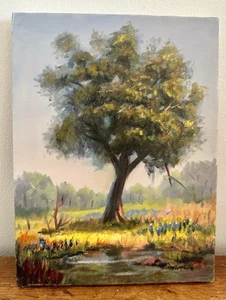 Original Oil Landscape Art Painting Signed Trees And Meadows Scene 12”x9” - Picture 1 of 8
