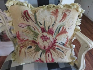 Gorgeous Art Deco Aubusson Needlepoint Pillow w Petit Point Pillow Cover NWOT - Foto 1 di 22