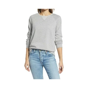 Everleigh Stripe Trim Sweatshirt Pullover Cotton Blend Comfy Cozy Size Med Grey - Picture 1 of 3
