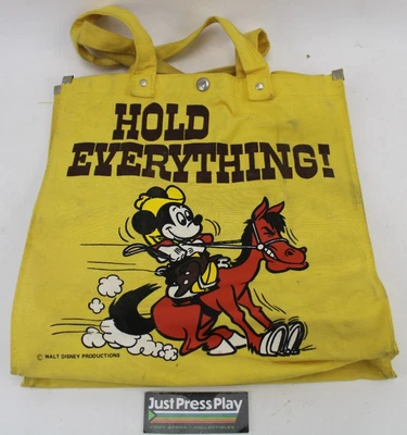 Antigo Disney Mickey Mouse Cowboy "Hold Everything!" Sacola tote de lona amarela - Rara! - Imagem 1 de 4