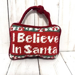 Needlepoint Türhänger "I Believe In Santa" Türhänger/Ornament/Samtrücken - Bild 1 von 6