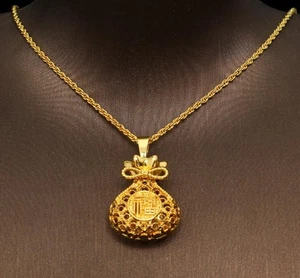 Fine 14K Gold Plated Women Pendant Bag Necklace Jewelry Gift With Box - Afbeelding 1 van 8