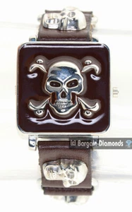 Biker Goth Ladies Metal 36.5 mm Skull Bones Hinged Cover Watch up to 9" Wrist - Picture 1 of 19