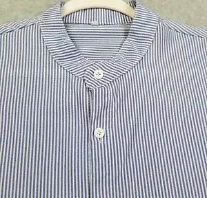 Camisa con botones para hombre grande L azul blanco a rayas manga corta cuello transparente con bandas - Imagen 1 de 9