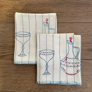 2 Toalla de cocina vintage bordada copa de vino jarra a rayas - Imagen 1 de 16