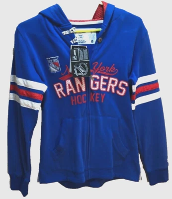 New York Rangers Hockey NHL Mujeres Azul Cremallera Completa Vintage Años 90 Cosido Sudadera con Capucha Etiquetas S Foto 1 de 2