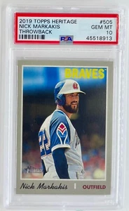 2019 Topps Heritage High NICK MARKAKIS PSA 10 Throwback Variation SSP #505 Pop 3 - Picture 1 of 2