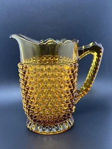 Amber Doyle HOBNAIL Glass Pitcher with Fan Edge and Thumbprint Base - Picture 1 of 6