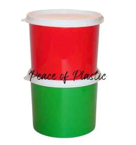 Tupperware New Set 2 Snack Canisters Red GREEN 20 oz Stacking Storage Containers - Foto 1 di 4