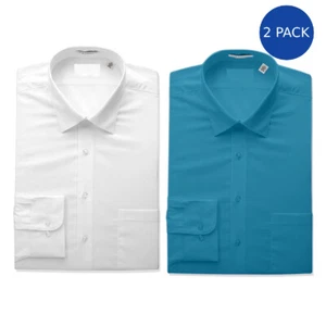 Men's Boltini Italy Long Sleeve Cotton Blend Dress Shirt 2 PK White Turquoise - Picture 1 of 12