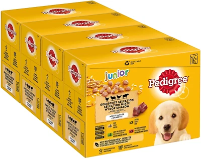PEDIGREE JUNIOR 48x100g Hundefutter Nass für Welpen Fleisch & Geflügel in Gelee - Bild 1 von 4