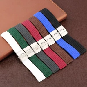 18/20/22/24mm Silicone Watch Band Rubber Replacement Bracelet Safety Clasp - Picture 1 of 18