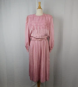 Vestido midi de encaje a ganchillo plisado In The Mood años 80 - 14, rosa #9695 - Imagen 1 de 9