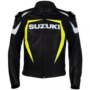 Suzuki Motorrad Rindsleder Motorrad Sport Racing Biker Lederjacke - Bild 1 von 4