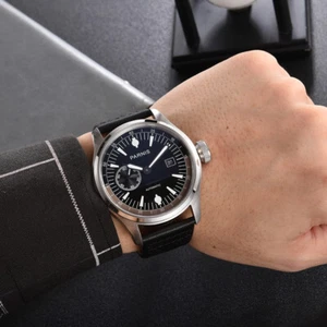 Relojes de pulsera Parnis de 46,5 mm negros con esfera gris correa de cuero negro para hombre - Imagen 1 de 5