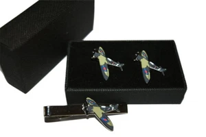 Spitfire Aeroplane Cufflinks with/without Tie Clip Gift Boxed Men's RAF WW11 - Picture 1 of 8