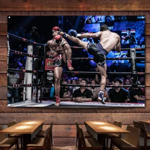 Muay Thai VS Boxing Motivational Art Poster Fighting Wall Hanging Banner & Flag - Picture 1 of 5