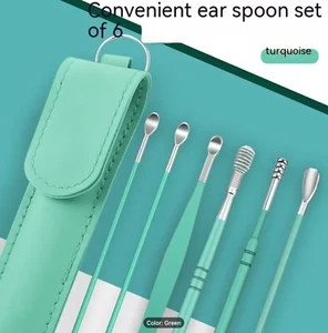 Juego de 6 cucharas de selección de oreja verde, juego de cuchara de selección de oreja espiral de acero inoxidable - Imagen 1 de 1