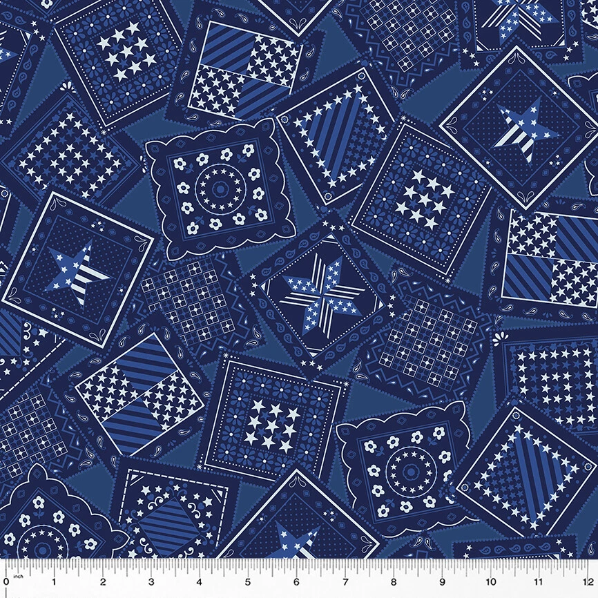 Patriotic Fabric | Americana Blue Bandana Toss Print | Windham YARD Foto 1 de 1