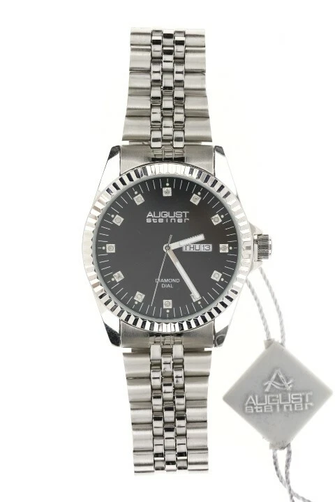 August Steiner Black Sunray Men's Diamond Dial Watch 133917 - image 1 of 4