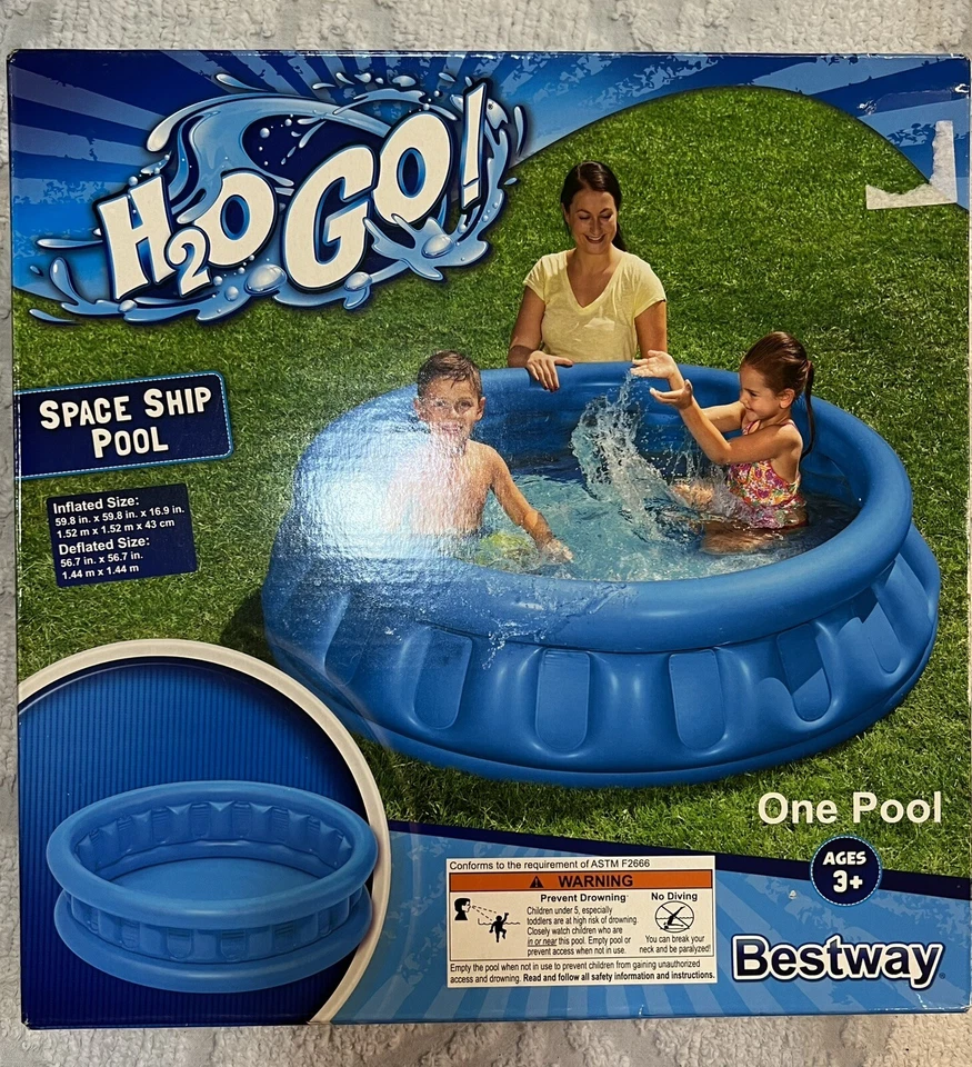 H2O GO Bestway Blue Space Ship Inflatable Blow Up Kids Swimming Pool Blue 60"