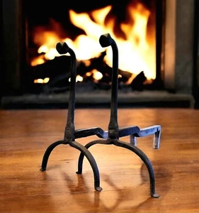 Rare Antique Fine Pair of 18th C Wrought Iron Gooseneck Andirons Early American - Picture 1 of 21