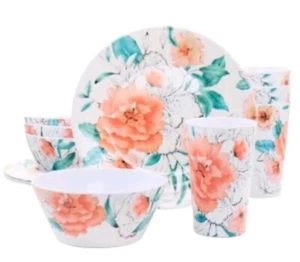 Gibson Everyday Elena Rose 12 Piece Round Melamine Dinnerware Set in White - Picture 1 of 2