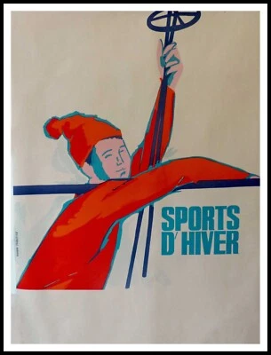 Ski, sport d'hiver,  affiche ancienne originale sport circa 1950 - Photo 1/4