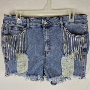 Women Mid Rise Ripped Stretchy Jeans Frayed Raw Hem Casual Tassels Denim Shorts - Picture 1 of 11