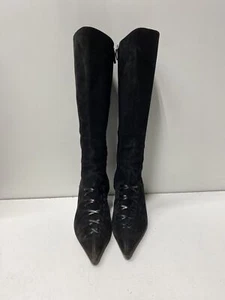 Oscar De La Renta Women Black Solid Suede Knee High Boots Size 7.5 - Picture 1 of 12